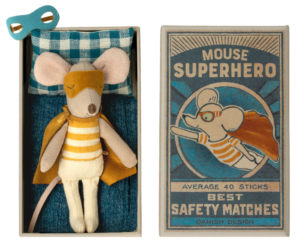 Maileg Super Hero Little Brother Mouse in a Matchbox
