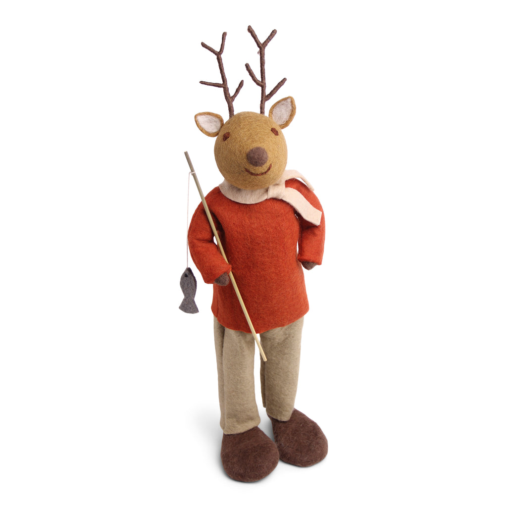 En Gry & Sif XL Brown Boy Deer with Fishing Pole